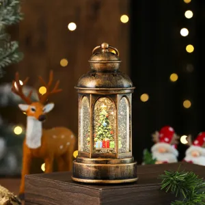 Encantadora linterna de bola de nieve navideña con luz LED y música para decoración.