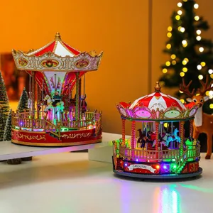 Christmas carousel music box with LED lights, perfect holiday home decor and gift.