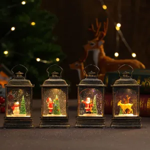 Christmas glowing water lantern desktop ornament with snowman and santa design for holiday decor.