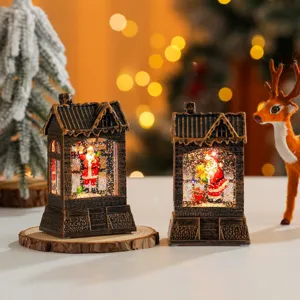 Maison lanterne à eau scintillante de Noël avec Père Noël et lumière LED pour déco festive