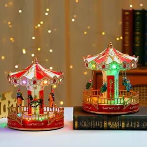Christmas Musical Carousel And Swing Ornaments LED Light Up Rotating Music Box Desktop Decoration Holiday Gift