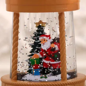 Christmas snow globe water lantern with Santa Claus music box holiday home decor detail view