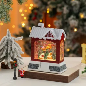 Christmas water snow globe lantern decorative night light with music and swirling snow effect.
