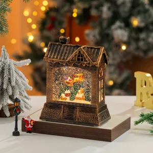 Christmas snow globe lantern with music and lights, vintage house water glitter decoration gift