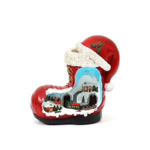 Christmas resin boot micro-landscape glowing music box holiday gift desktop decoration