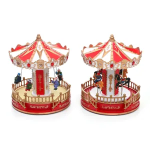 Christmas musical carousel swing decoration glowing ornament gift box festive tabletop display