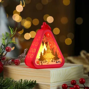Christmas LED night light red triangular festive decorative lamp holiday ambient glowing gift showcase