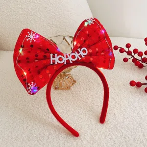 Weihnachtlicher leuchtender roter Pailletten Schleifen Haarreif mit LED Licht für Party.