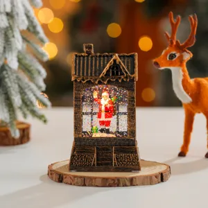 Boule a neige de Noel lanterne LED veilleuse eau paillettes maison pere noel deco