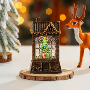Veilleuse globe à neige maison de Noël LED décoration de bureau brillante avec paillettes