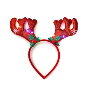 Weihnachten LED leuchtend Rentier Geweih Haarreif rot Glitzer Party Haarschmuck Geschenk