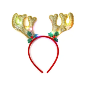 Weihnachten leuchtender Rentiergeweih Haarreif mit LED Licht, goldenes Glitzer Design Party.