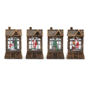 Lanterne boule a neige de Noel veilleuse maison vintage decor de vacances 4pcs