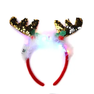 Weihnachten LED leuchtend Rentier Geweih Haarreif mit goldenen Pailletten für Party Kostüm.