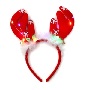 Weihnachten LED leuchtende Rentier Geweih Haarreif mit Pluesch Glocken fuer Party Requisiten.