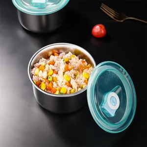 Stainless steel baby bowl with lid, durable insulated food container for rice, meals and steaming.