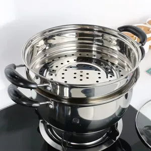 Thickened stainless steel multi-layer steamer and soup pot for household cooking use.