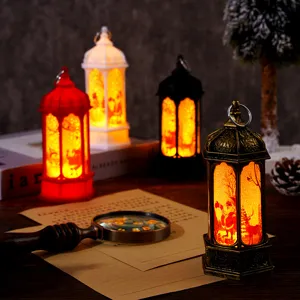 Vintage Christmas LED lantern decorative night light retro hex candle lamp for holiday decor.