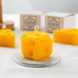Creative cheese scented candle cubic wedge handmade wax home decor photography prop detail view