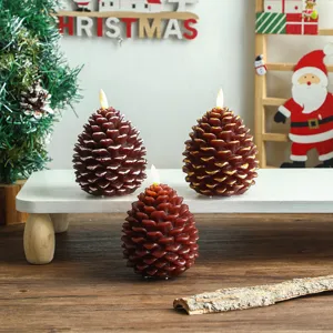 Bougie LED Pomme de Pin Déco Noël Lampe de Table Simulation Veilleuse Ambiance Chaleur