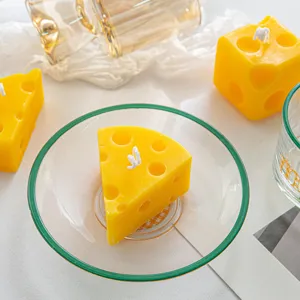 Creative cheese scented candle block cute wax home decor and photo shooting props gift.