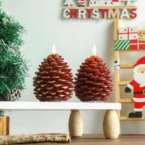 Bougies électroniques LED pomme de pin de Noël, décorations de table lumineuses réalistes de vacances.
