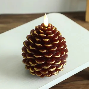 Bougie électronique LED en forme de pomme de pin déco Noël ambiance festive ornement