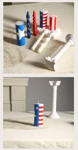 Patriotic scented candle set, spiral and cylindrical design, perfect for home decor and holidays.