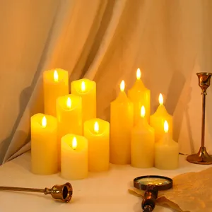 Set di candele a LED cilindriche con fiamma calda, cera realistica per decorazioni d'interni.