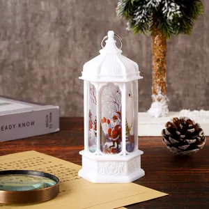 Christmas decorative wind lamp lantern with vintage hexagonal design and festive snow scenes.