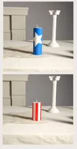 Decorative scented pillar candle with patriotic star and stripe design for home decor.