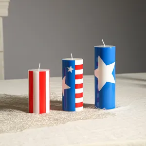 Scented Pillar And Spiral Long Stick Candles Soy Wax Blend Patriotic Star Striped Design Festive Home Decor Ornaments