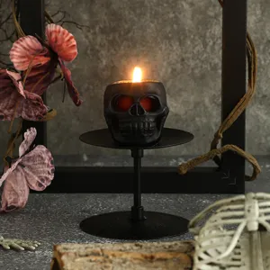 Αρωματικό κερί κρανίο Halloween διακόσμηση τραπεζιού πάρτι μαύρη βάση λεπτομερής παρουσίαση