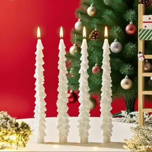 Christmas tree shaped taper candles, festive scented candles for holiday home decoration.