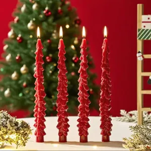 Christmas tree scented taper candles red holiday atmosphere decorative wax candles set of 4