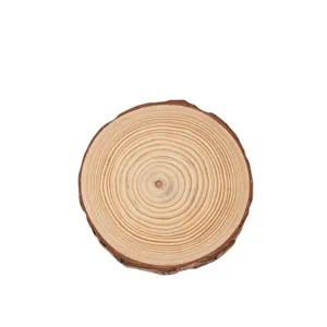 Wooden slice candle holder base, natural wood grain rustic round tray for home decor.