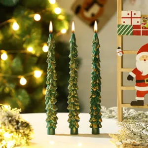 Christmas tree scented candles set, decorative holiday props with warm festive glow.