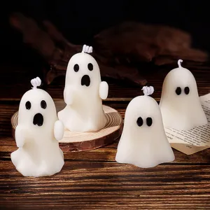 Bougie parfumée en cire de soja fantôme mignonne pour déco de fête d'Halloween et accessoires photo.