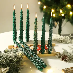 Christmas tree scented taper candles set, holiday home decor wax candle table decor.