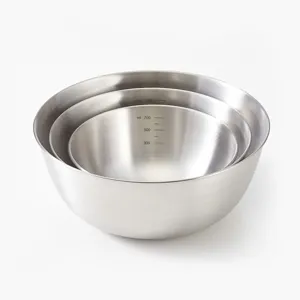Stainless steel mixing bowl set kitchen baking salad basin with inner scale lines.