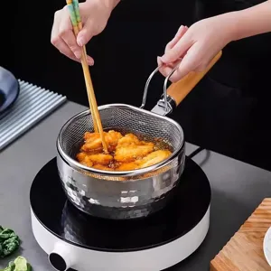 Colino da Cucina in Acciaio Inossidabile Cestello a Maglia Fine Con Manico in Legno per Scolare Filtrare Lavare