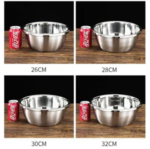 Thickened stainless steel mixing basin set, 26-32cm size options for kitchen cooking food prep.