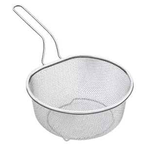 Cestello scolapasta in rete di acciaio inossidabile con manico per cucina e frittura.
