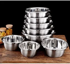 Stainless steel mixing bowl set thick metal salad basin for kitchen cooking baking.