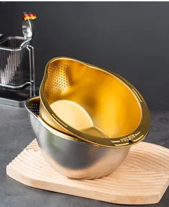 Stainless steel sloped colander detail view kitchen washing bowl 304 food strainer basket.