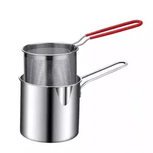 Stainless Steel Deep Fryer Mini Multifunctional Oil Fryer Pot With Strainer Basket And Clip For French Fries Chicken Home Kitchen