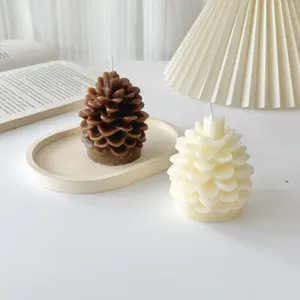 Pine cone scented soy wax candle set, handmade decorative candle for home decor and gifts.