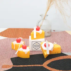 Cheese scented candle strawberry cake soy wax home decor detail shot gift prop showcase.