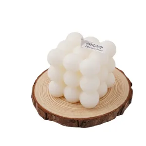 Esthetische bubbel geurkaars kubus witte geometrische sojawas huisdecoratie fotografie prop
