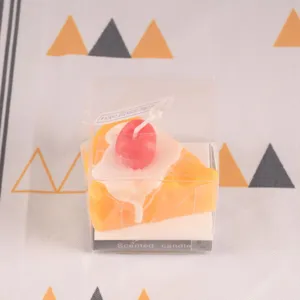 Creative cheese cake scented candle with cherry, soy wax candle for home decor and gifts.